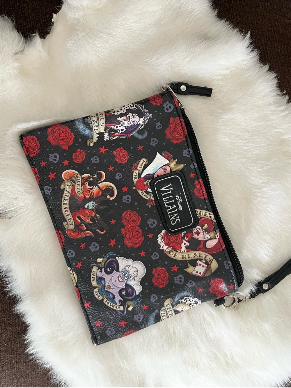 Disney Villains Black and Red Zip Wristlet with Character Motifs